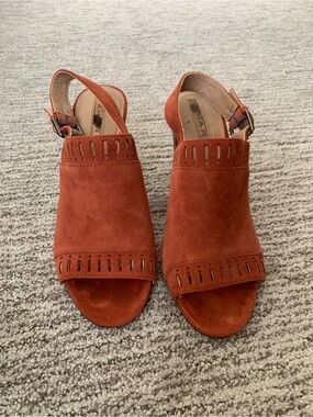 Tahari Maya Suede Open-Toe Slingback Sandals in Rust